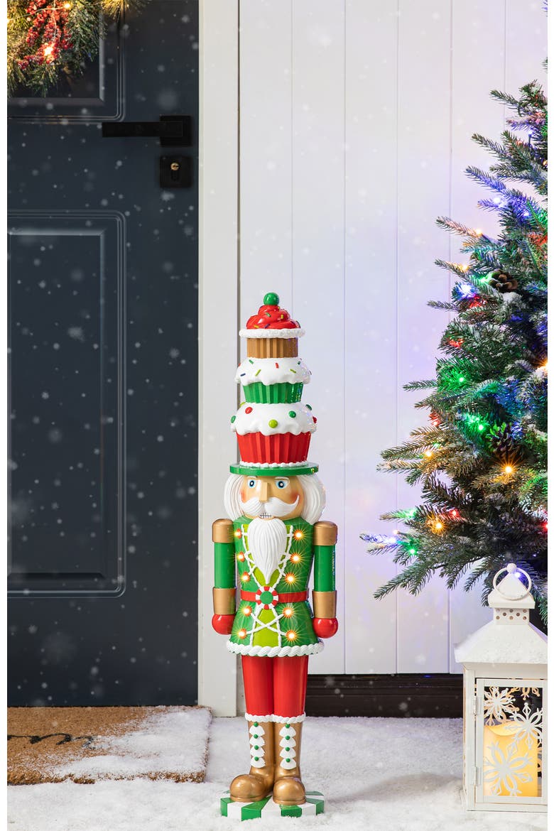 28"H Lighted Resin Christmas Nutcracker Porch Decor, Alternate, color, Green