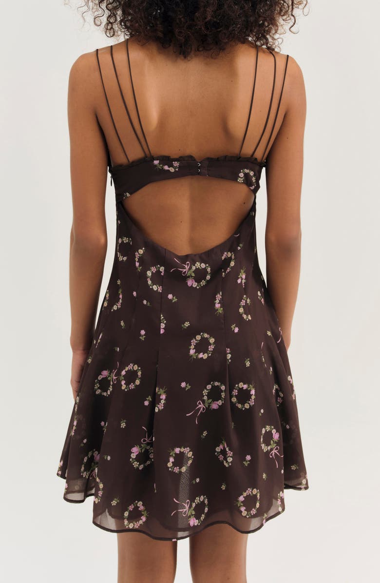 For Love & Lemons Kate Floral Cotton Blend Minidress, Alternate, color, Brown