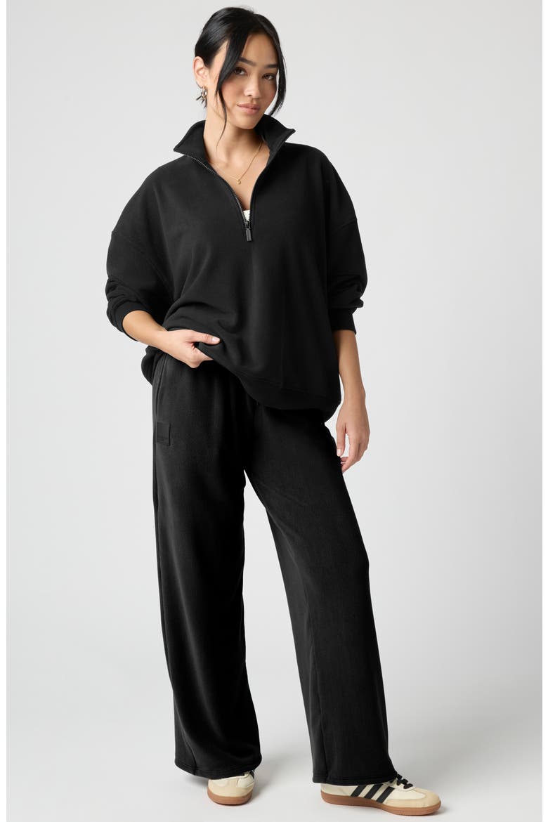 Polar Fleece Wide Leg Sweatpants, Alternate, color, BLACK