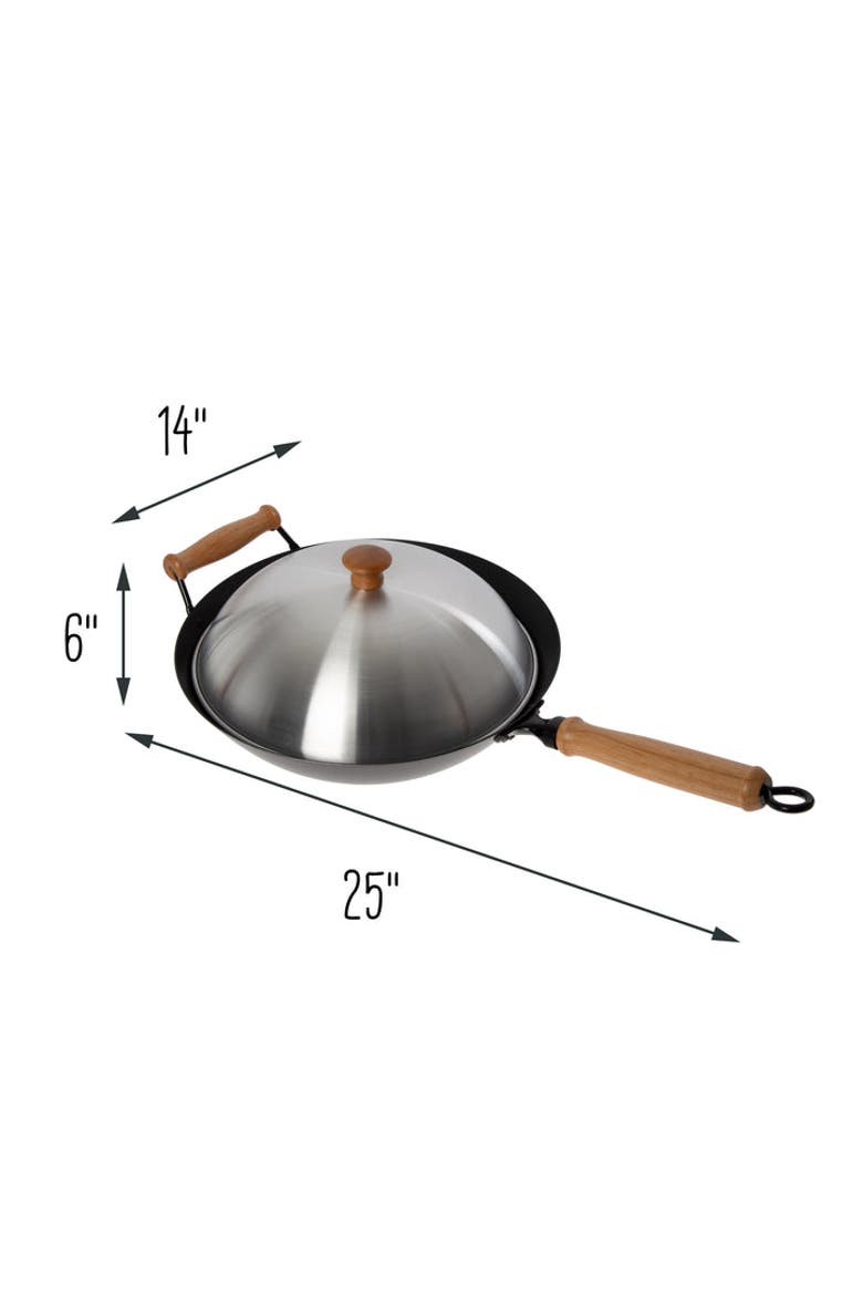 Carbon Steel Ceramic Nonstick Flat Bottom Wok Set with Lid and Maple Handles, 10 Pieces, Alternate, color, Black