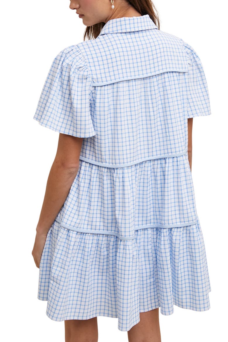 Check Print Buttoned Babydoll Dress, Alternate, color, SKY/ WHITE