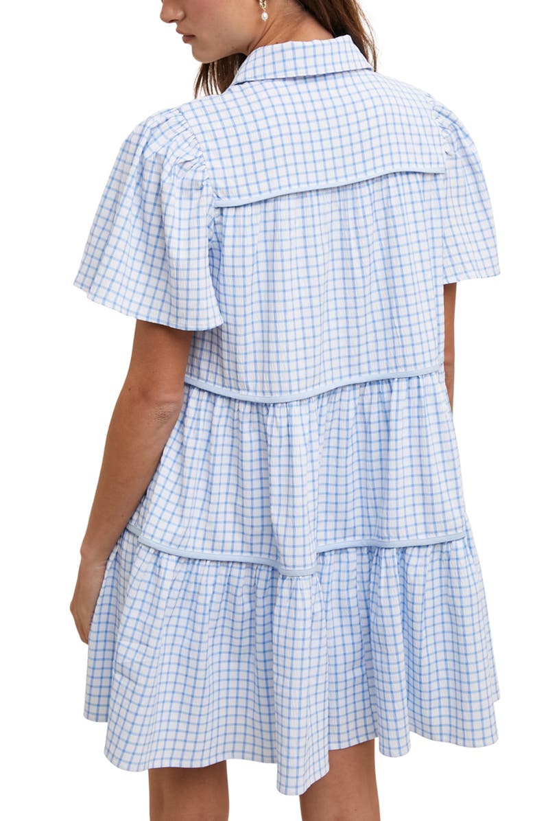 WISHLIST Check Print Buttoned Babydoll Dress, Alternate, color, Sky/ White
