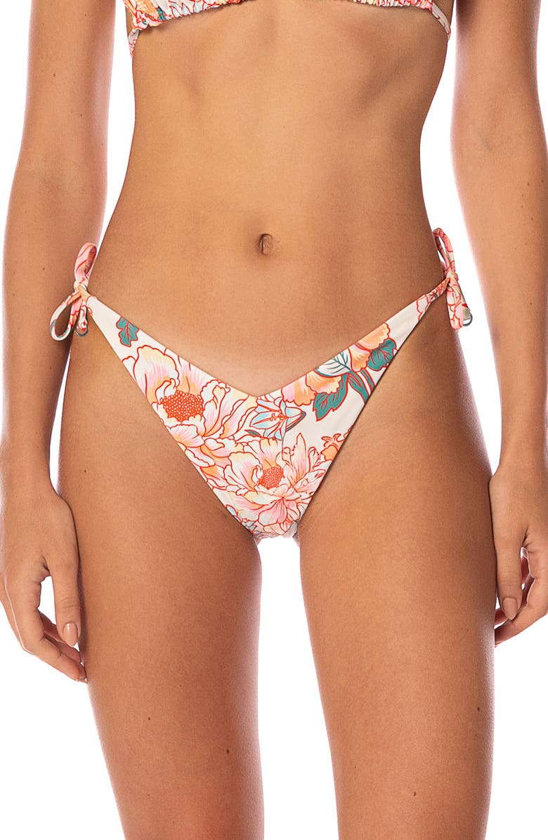Maaji Japanese Summer Sun Reversible Side Tie Bikini Bottoms, Main, color, Open Beige