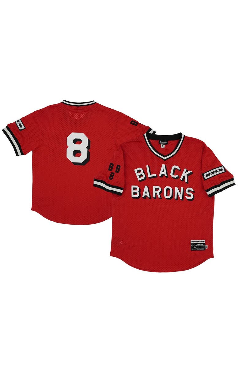 RINGS & CRWNS Men's Rings & Crwns #8 Red Birmingham Black Barons Mesh Replica V-Neck Jersey, Main, color, 