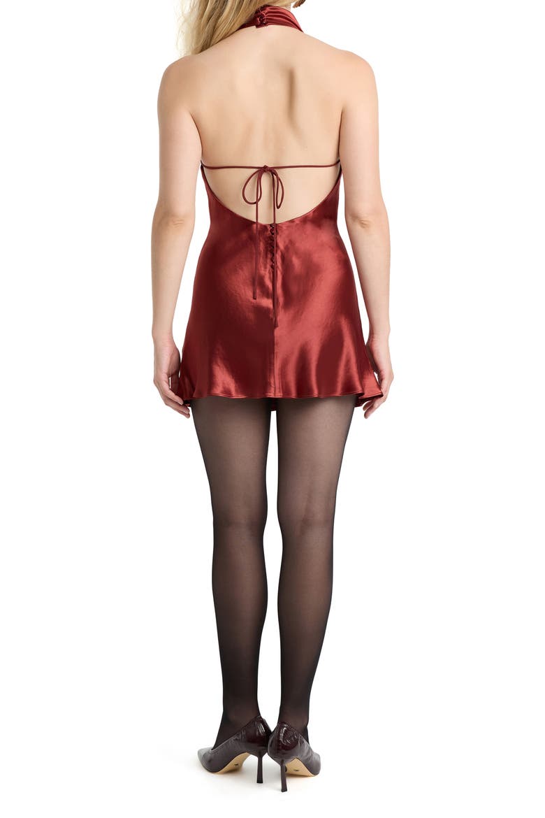 Kristina Mock Neck Satin Halter Minidress, Alternate, color, RUST