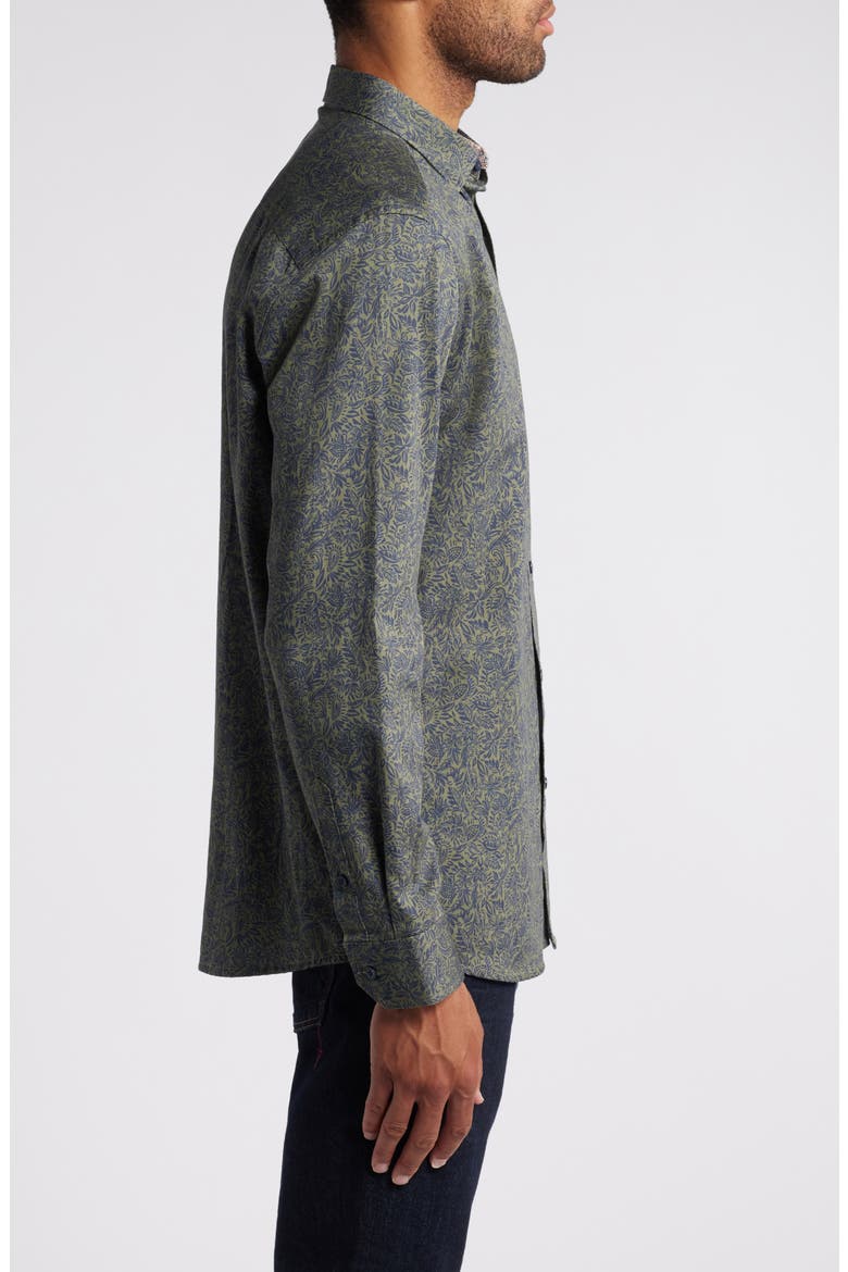 Foliage Print Button-Up Shirt, Alternate, color, OLIVE
