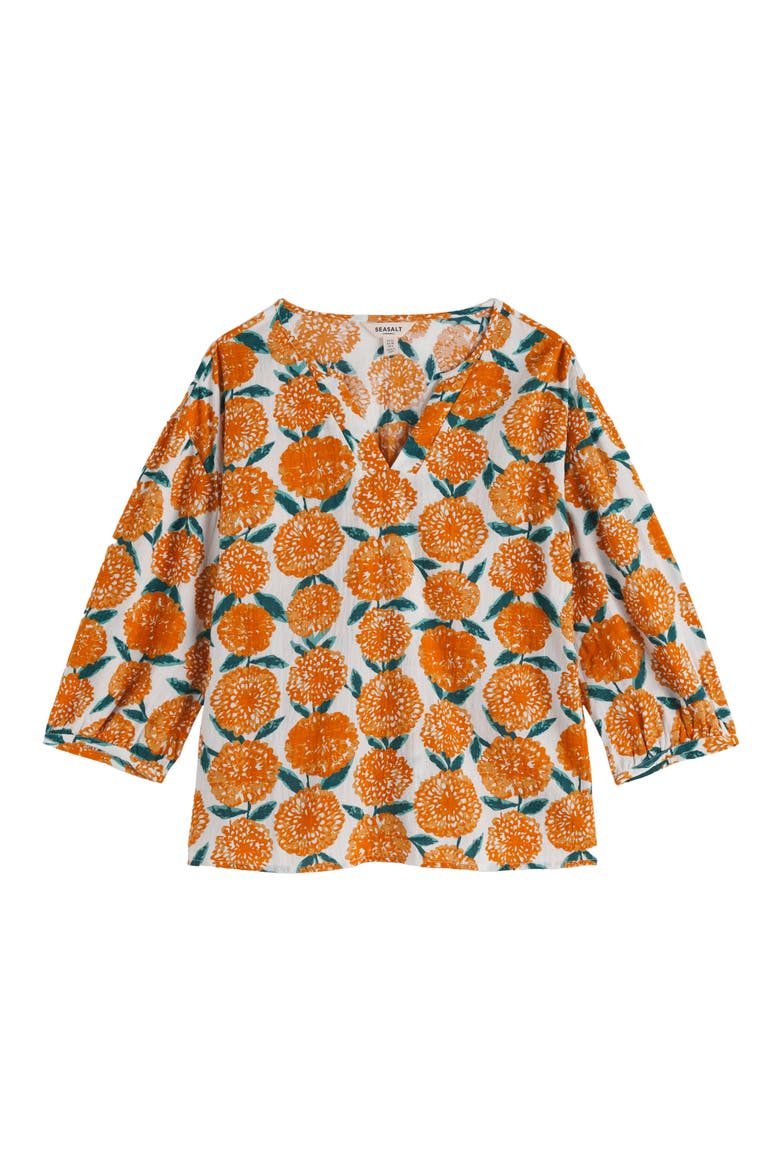 Streamlet Floral Print Cotton Blend Top, Alternate, color, PAINTED MARIGOLD CHALK