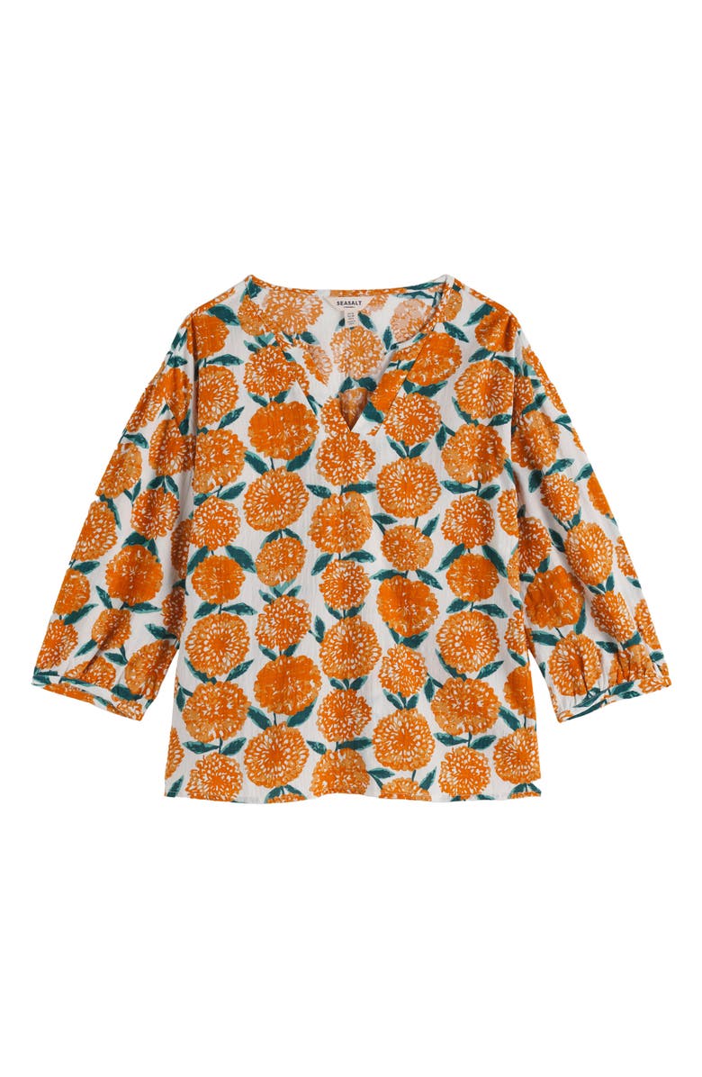 Seasalt Cornwall Streamlet Floral Print Cotton Blend Top, Alternate, color, Painted Marigold Chalk