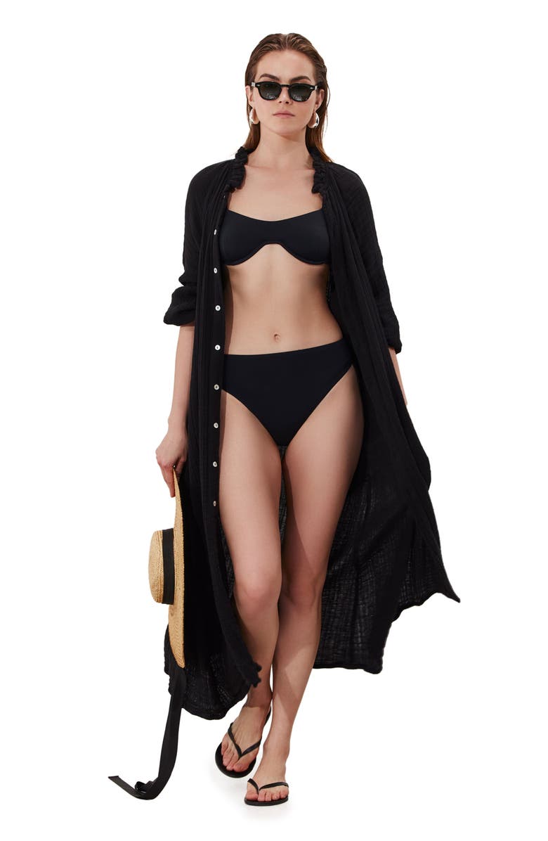 Gottex Beach Life Cloudshore Ruffle Collar Dress Cover-Up, Alternate, color, Black