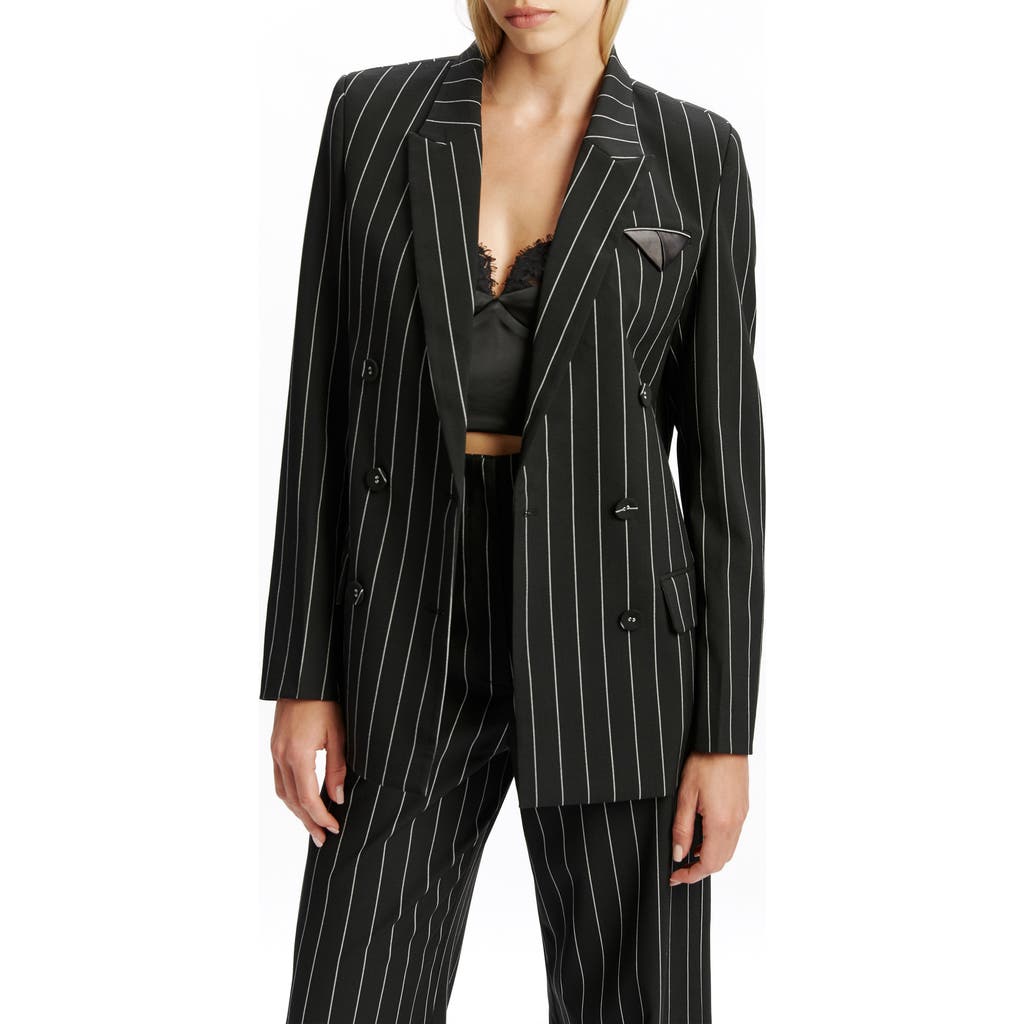 Bardot Sloane Oversize Pinstripe Double Breasted Blazer In Black