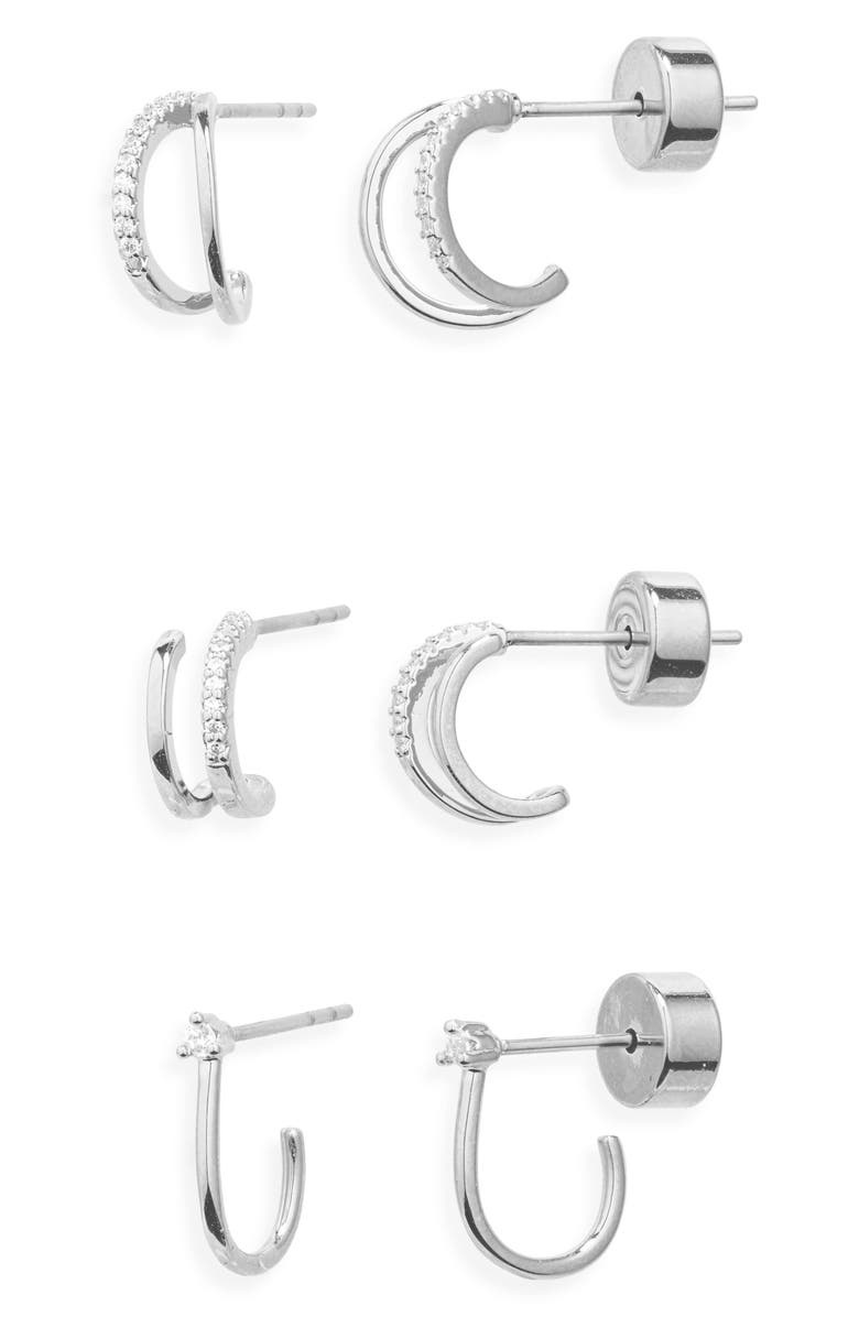 Nordstrom Set of 3 Demi Fine Dainty Huggie Hoop Earrings, Main, color, Sterling Silver Plated