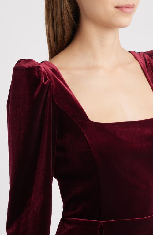 Lucy Paris Skye Long Sleeve Velvet Cocktail Minidress In Burgundy