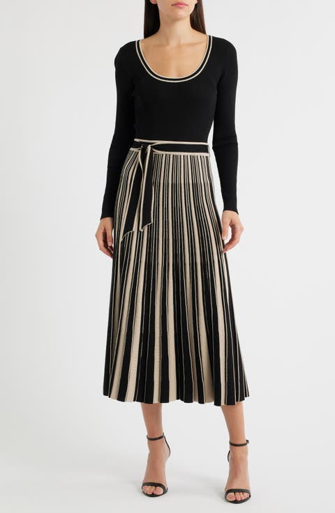 Tie Waist Long Sleeve Rib Maxi Sweater Dress