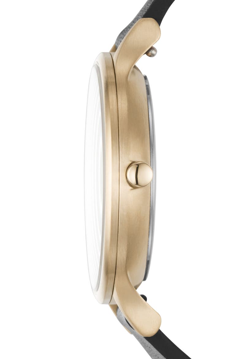 Anita Leather Strap Watch, 34mm, Alternate, color, BLACK/ WHITE/ GOLD