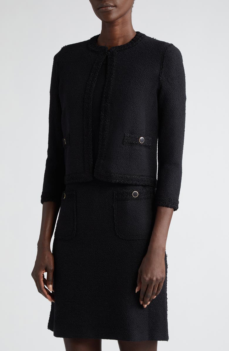 ST. JOHN Embroidered Bouclé Knit Jacket, Alternate, color, 