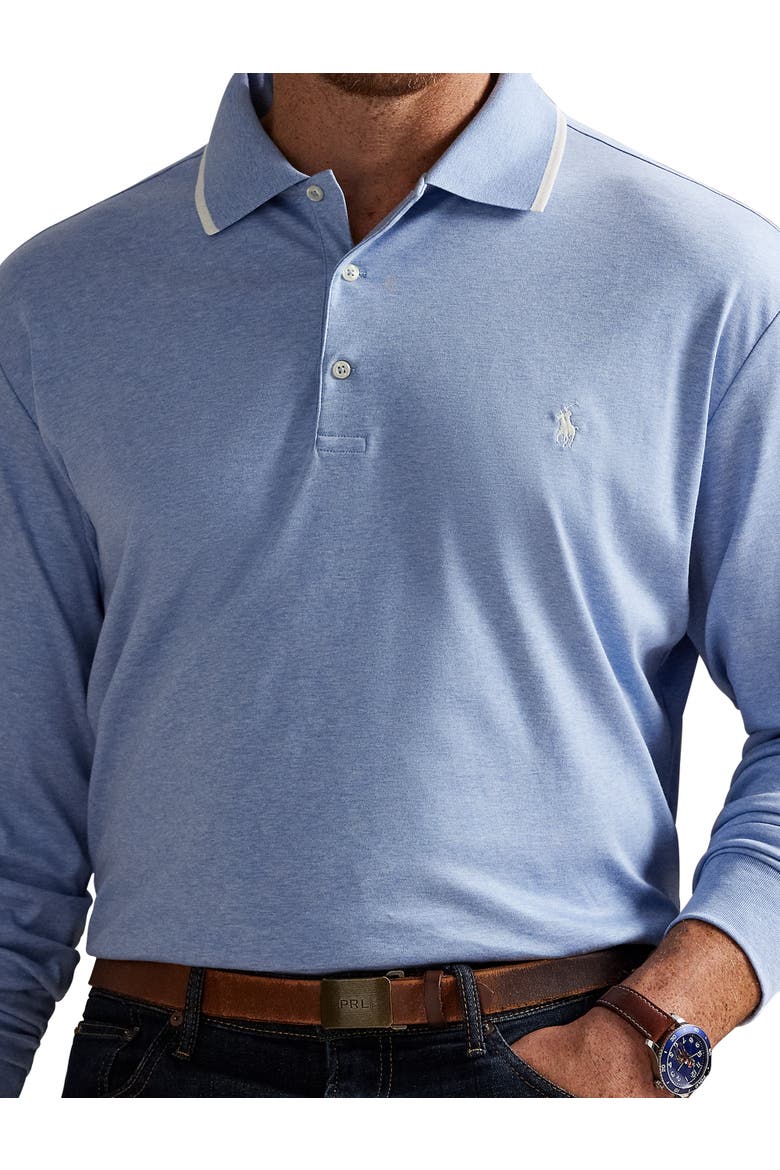 Big & Tall Long-Sleeve Polo Shirt, Alternate, color, ISLE HEATHER