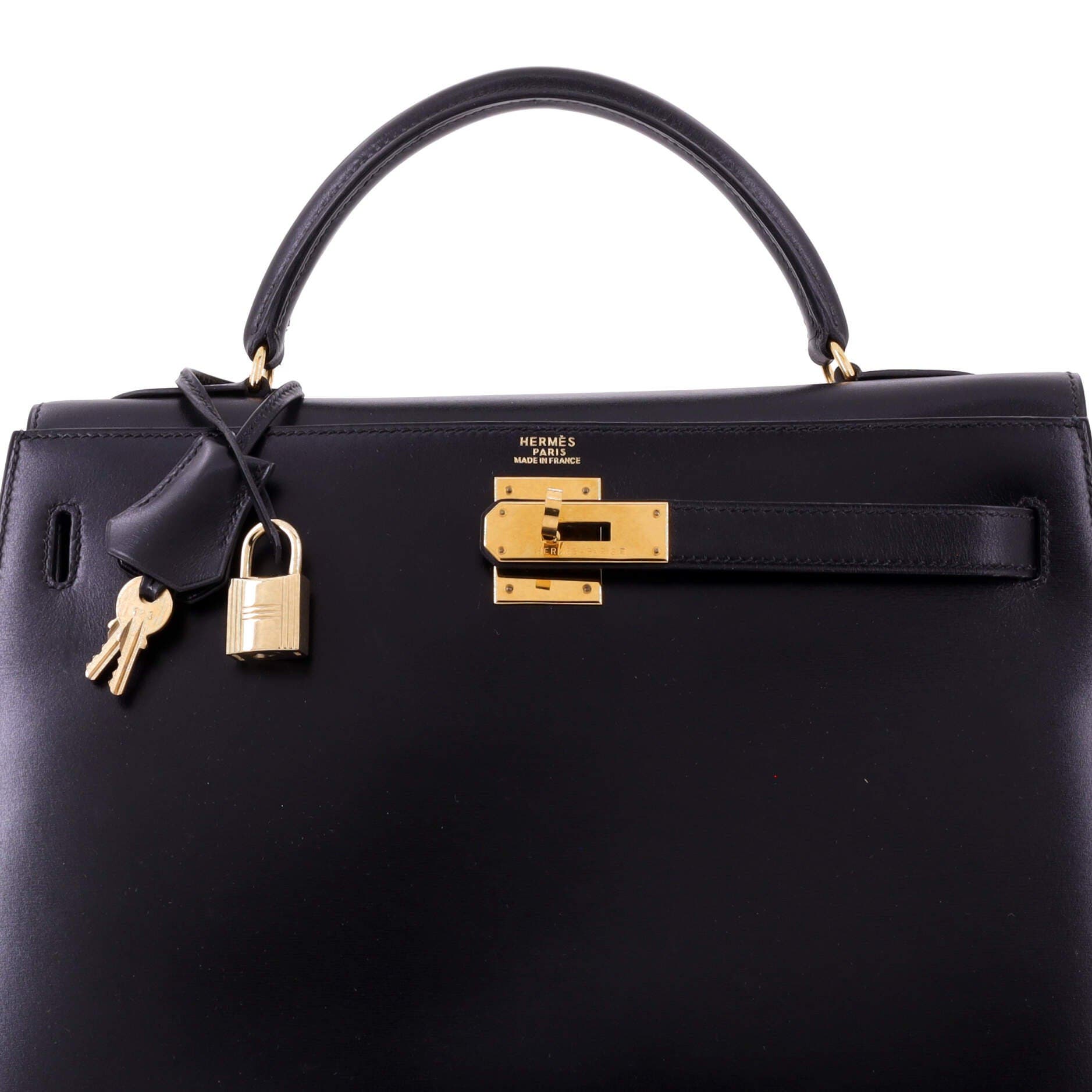 Pre-Owned Hermes Kelly Handbag Black Box Calf with Gold Hardware 32, Alternate, color, Noir
