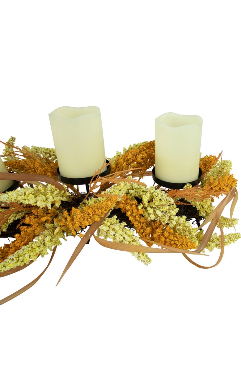 Northlight Autumn Harvest Triple Candle Holder with Artificial Fall Foliage - 22", Alternate, color, 