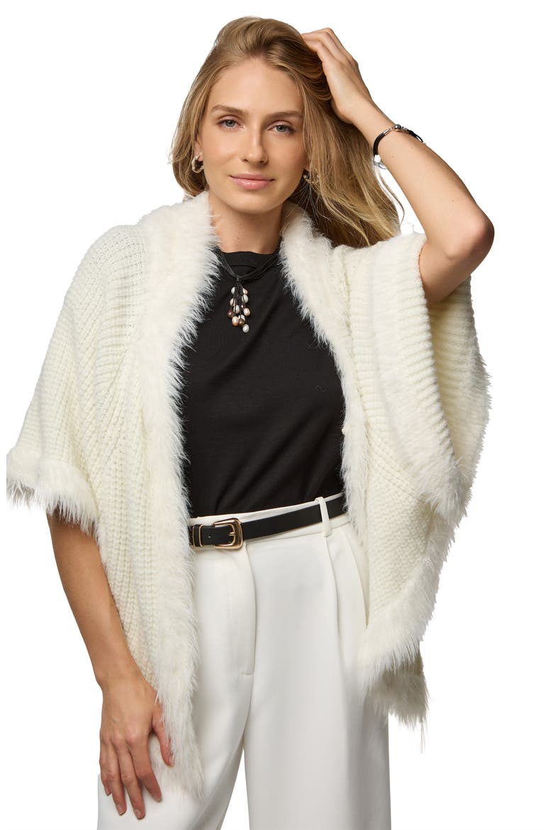 Faux Fur Trim Kimono, Alternate, color, WHITE
