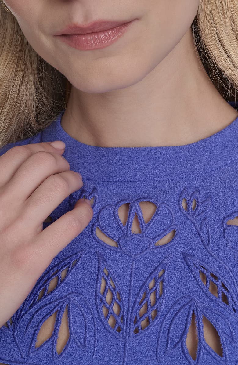 Vince Camuto Floral Cutout Cap Sleeve Signature Stretch Crepe Dress, Alternate, color, 