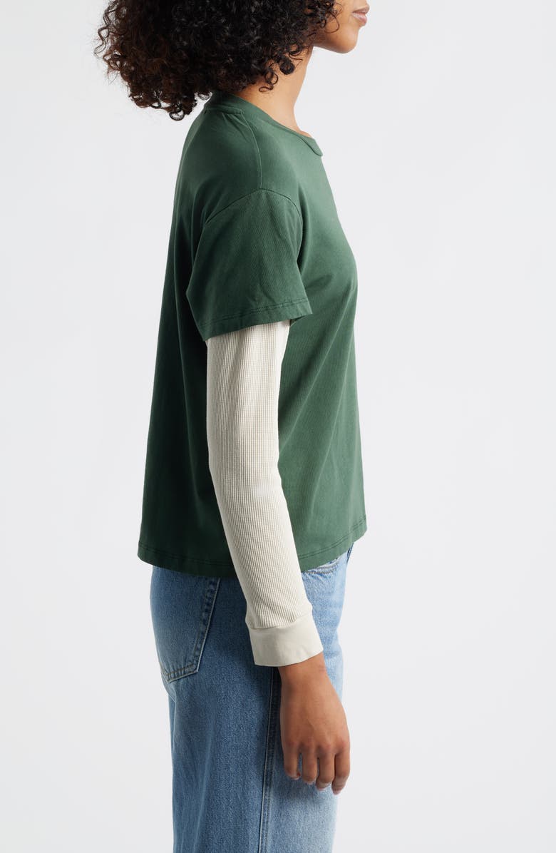 Daydreamer Appliqué Star Layered Long Sleeve T-Shirt, Alternate, color, Deep Green