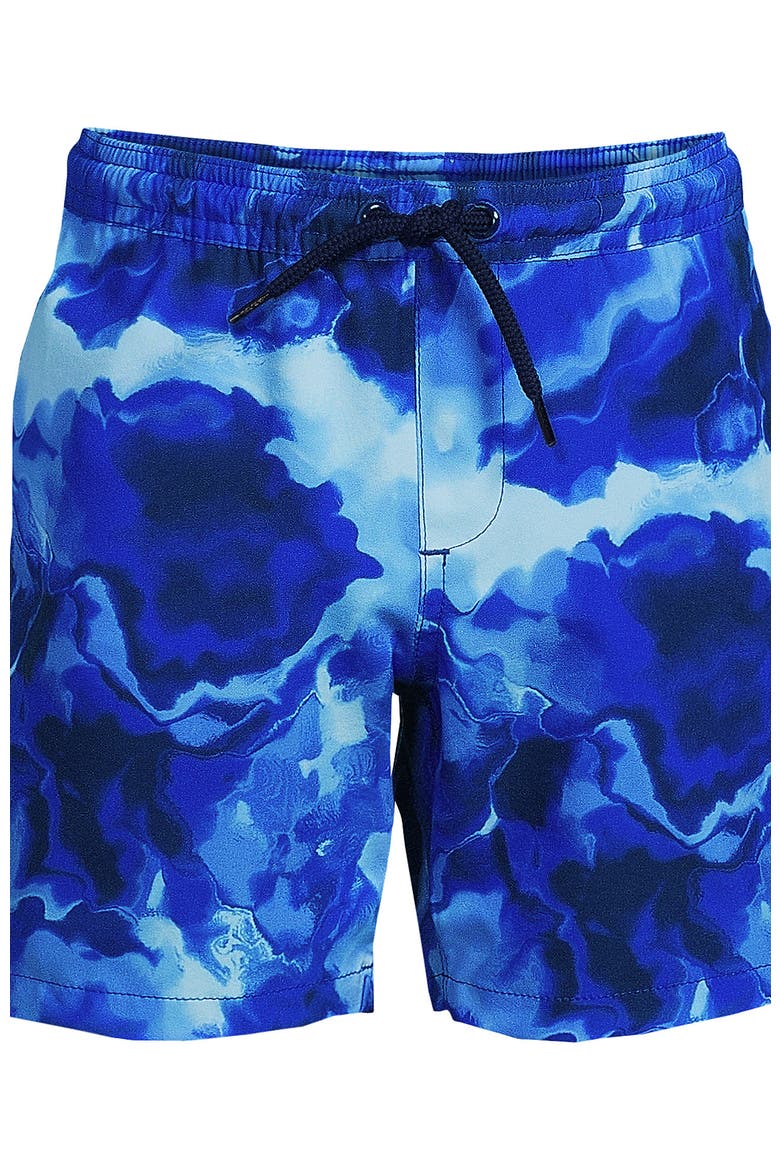 Boys Print Swim Trunks, Alternate, color, Electric Blue Marble Tie Dye