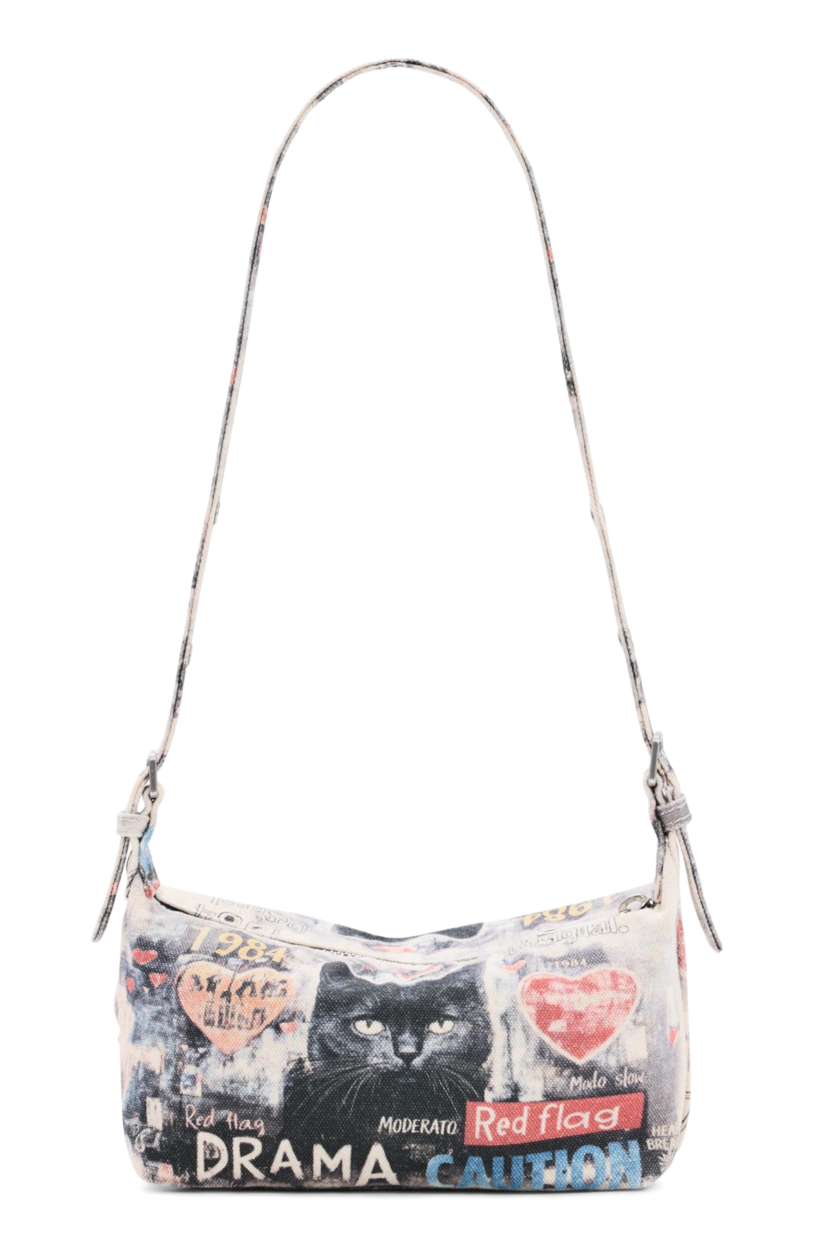 Mixed Print Denim Shoulder Bag, Alternate, color, IVORY MULTI