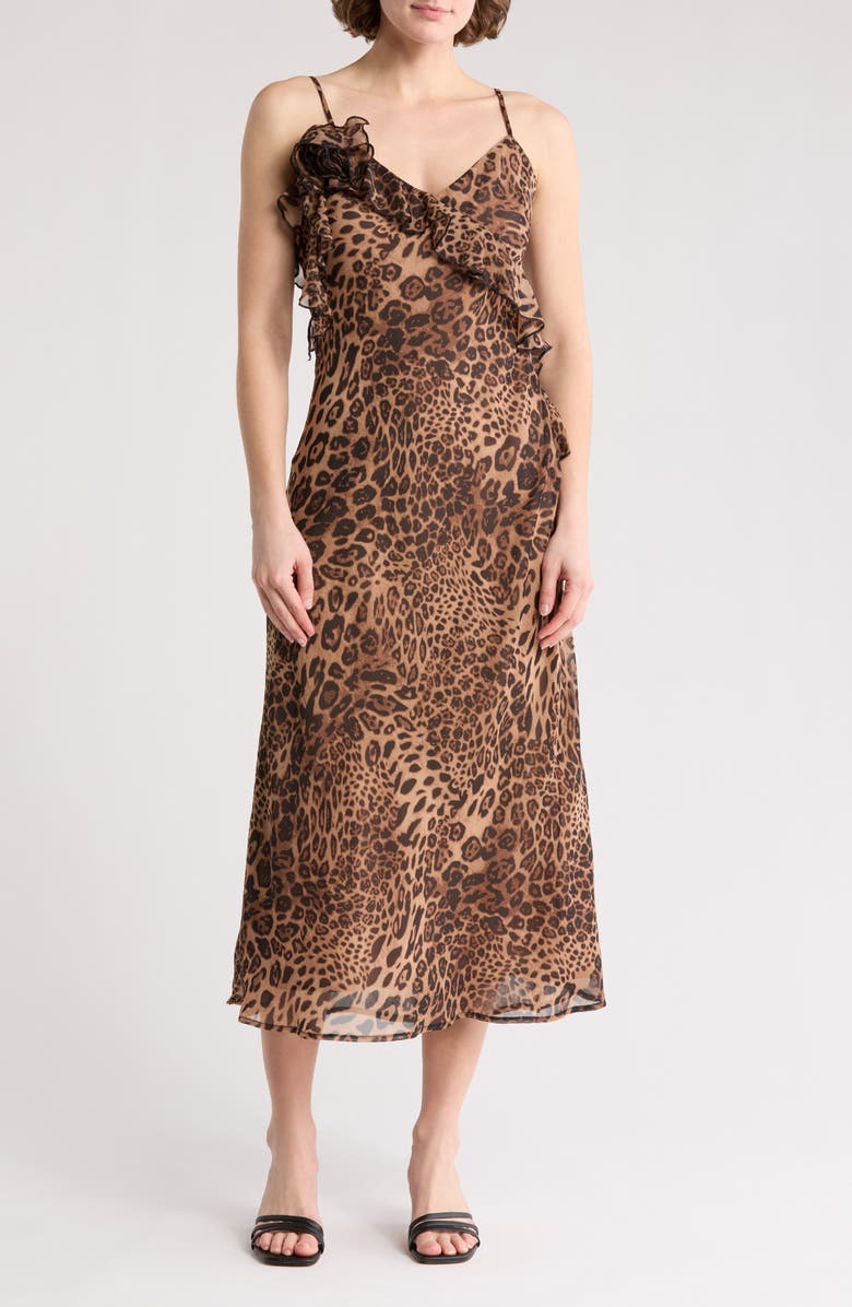 Lush Rosette Ruffle Body-Con Midi Dress, Main, color,