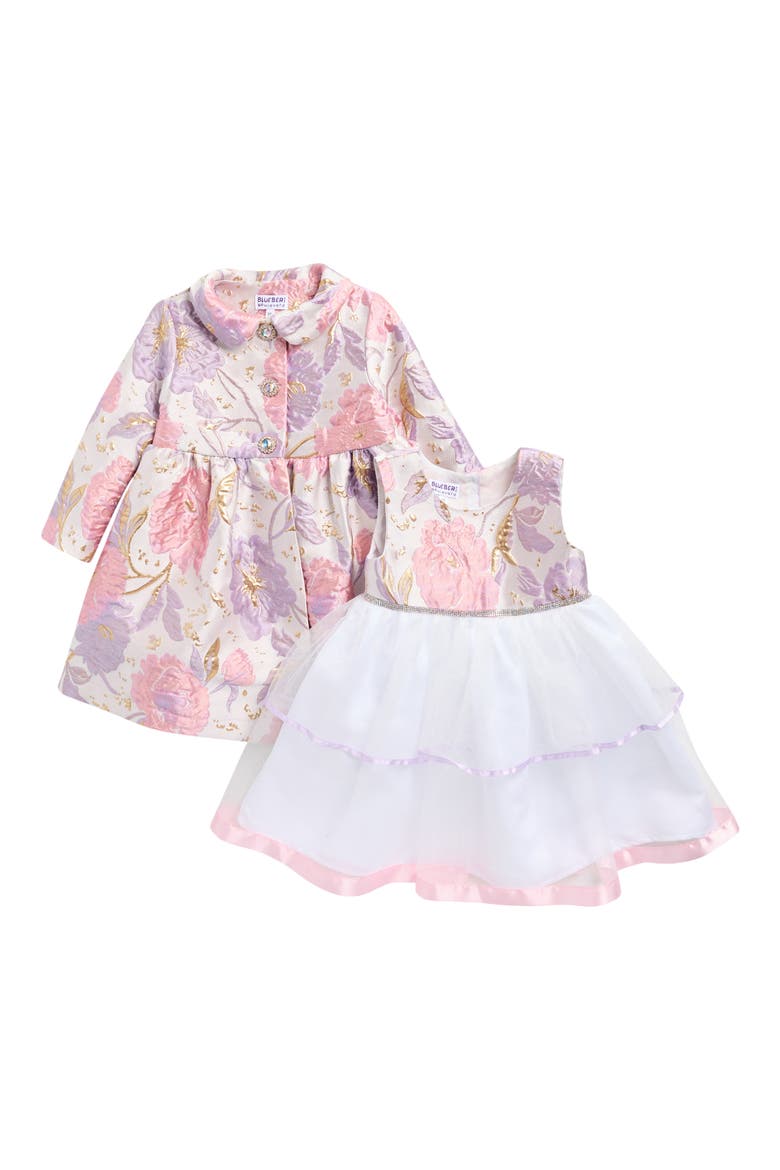Kids' Brocade Party Dress & Coat Set, Main, color, LILAC