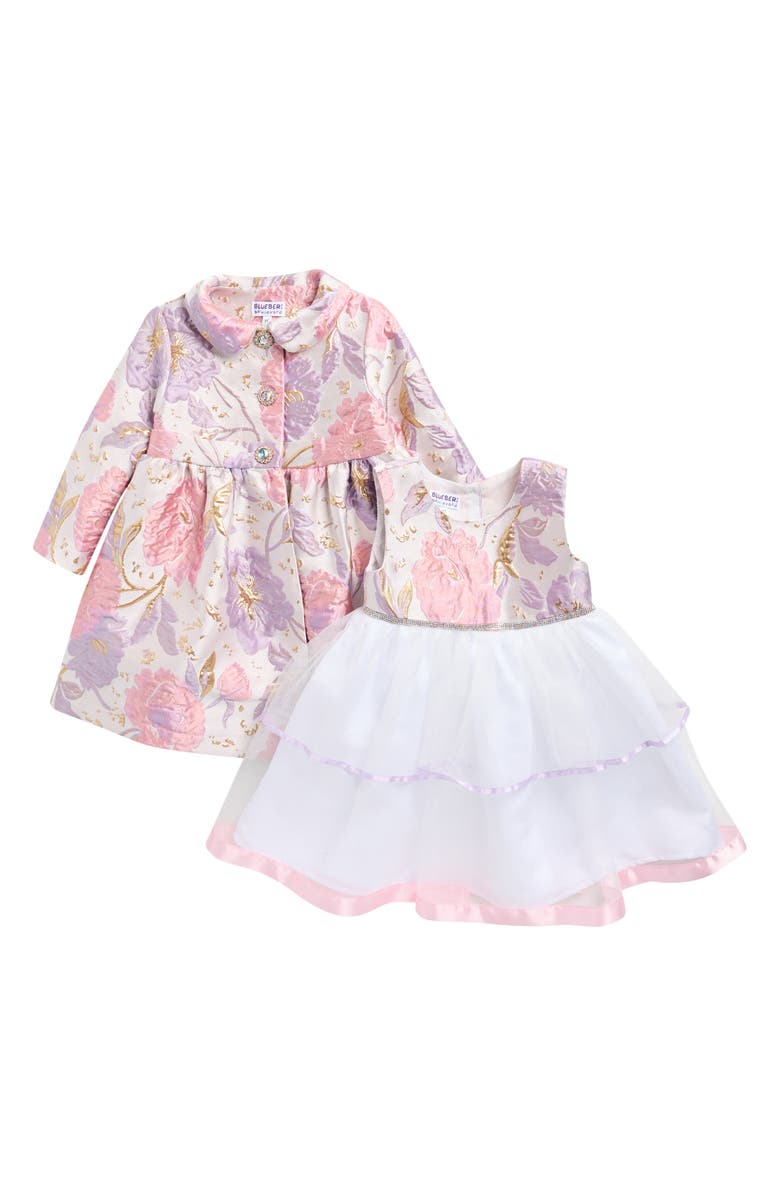 BLUEBERRY Kids' Brocade Party Dress & Coat Set, Main, color, Lilac