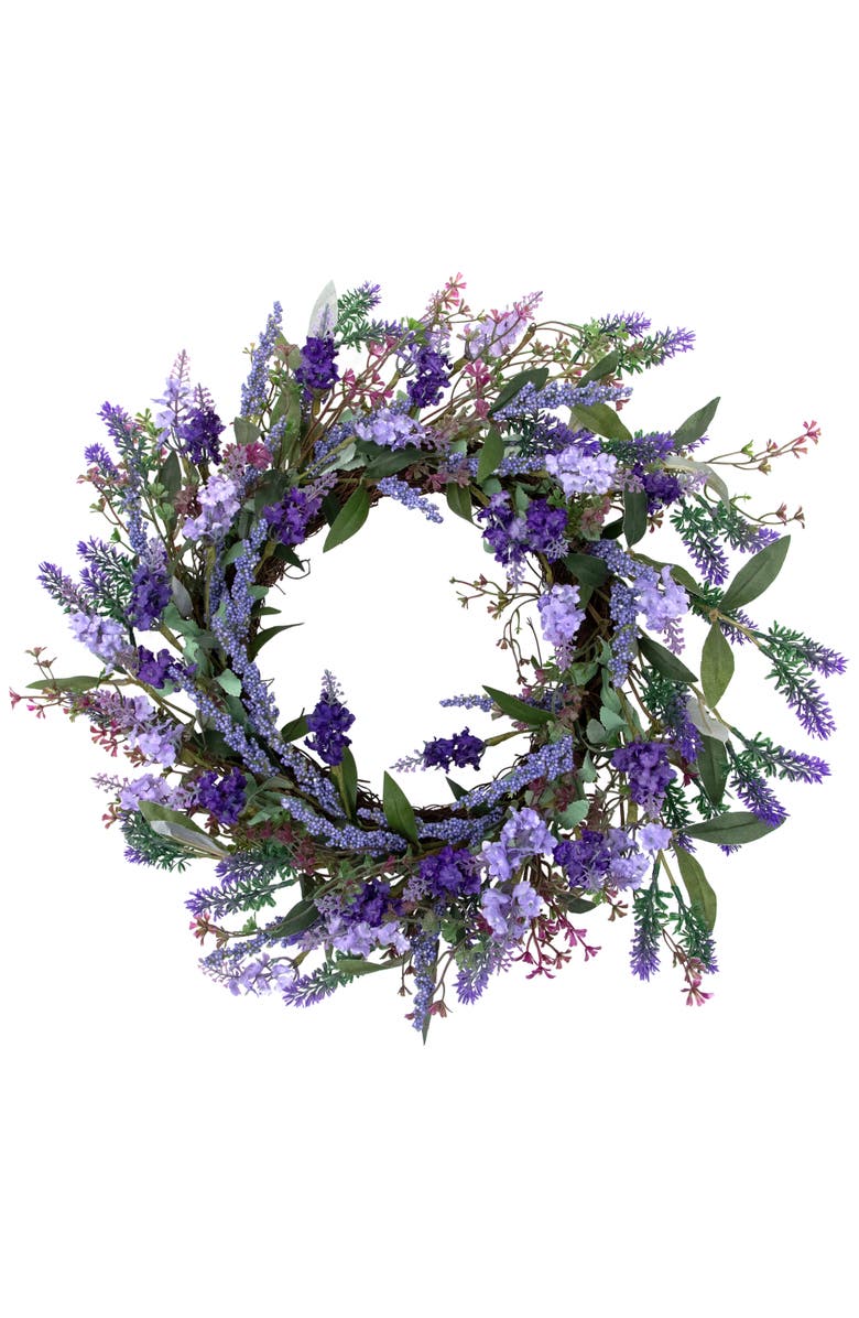 Northlight Lavender Artificial Spring Floral Wreath, Purple and Green - 18-Inch, Main, color, Purple