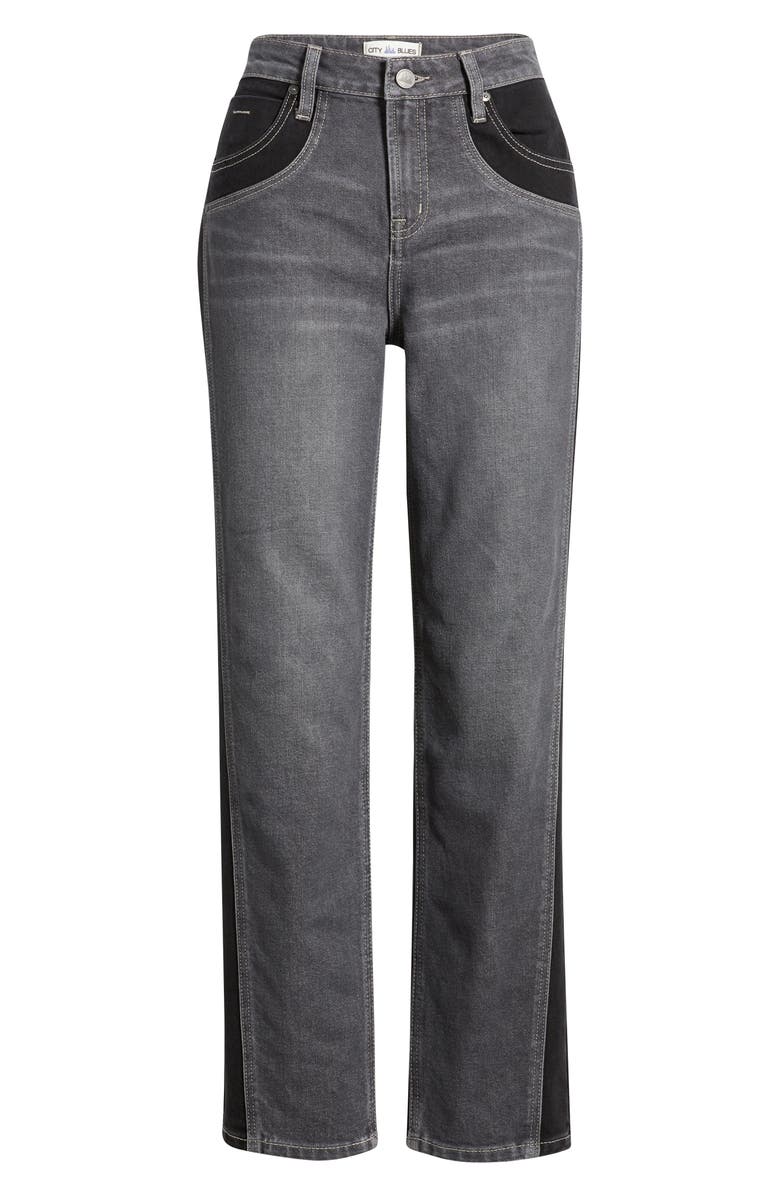 CITY BLUES Two-Tone High Waist Straight Leg Jeans, Alternate, color, Dark Whisker Wash