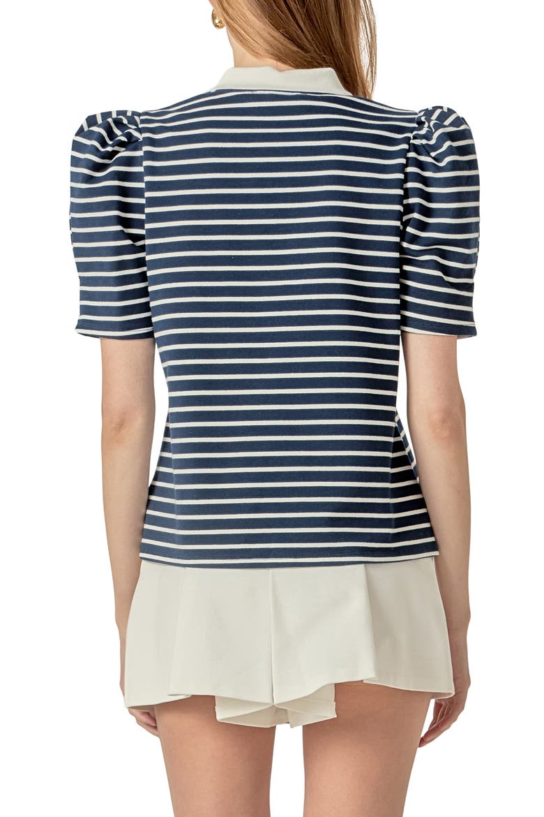 Puff Sleeve Polo, Alternate, color, NAVY/ WHITE
