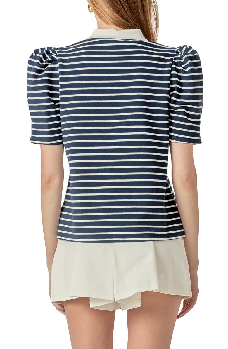 English Factory Puff Sleeve Polo, Main, color, Navy/ White