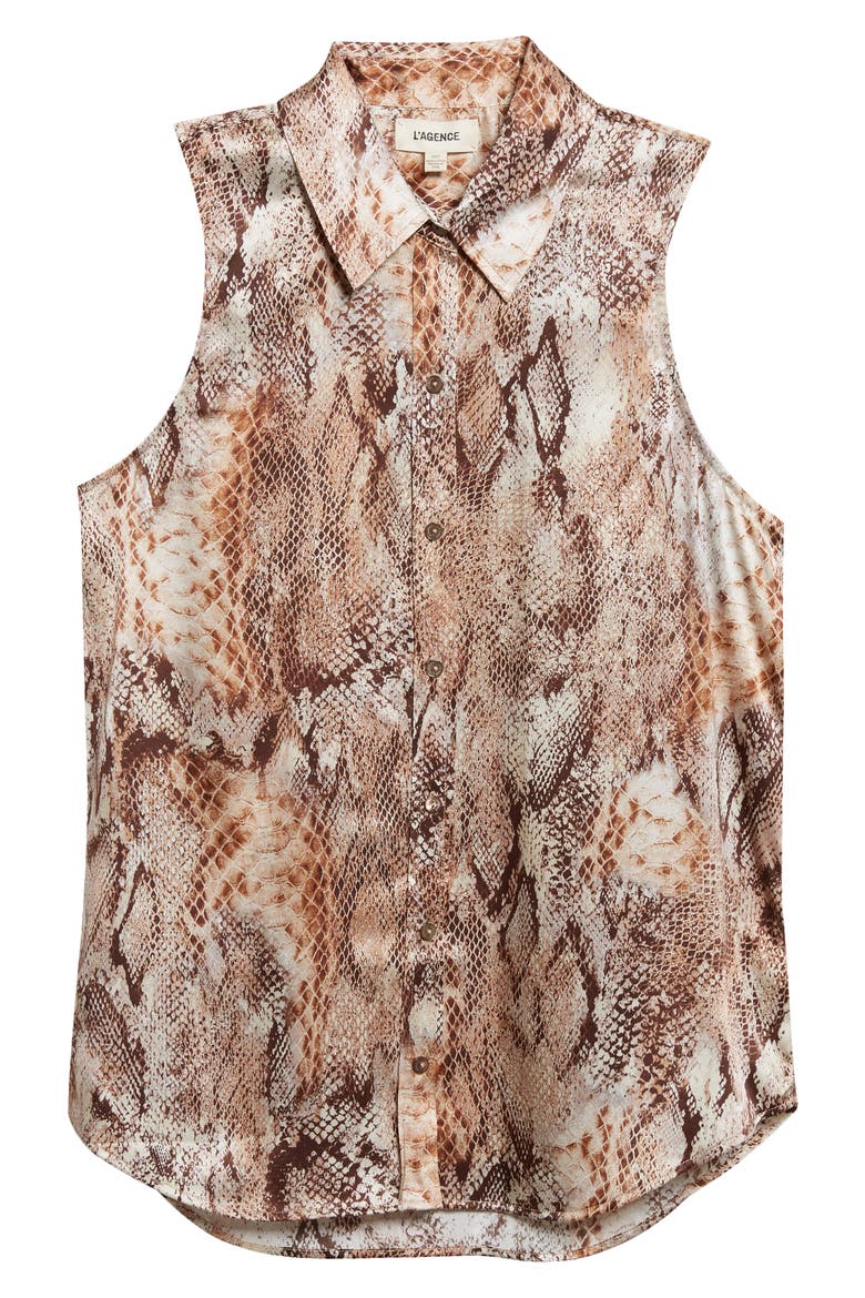 Emmy Snakeskin Print Sleeveless Silk Shirt, Alternate, color, TAN MULTI WESTERN SNAKE