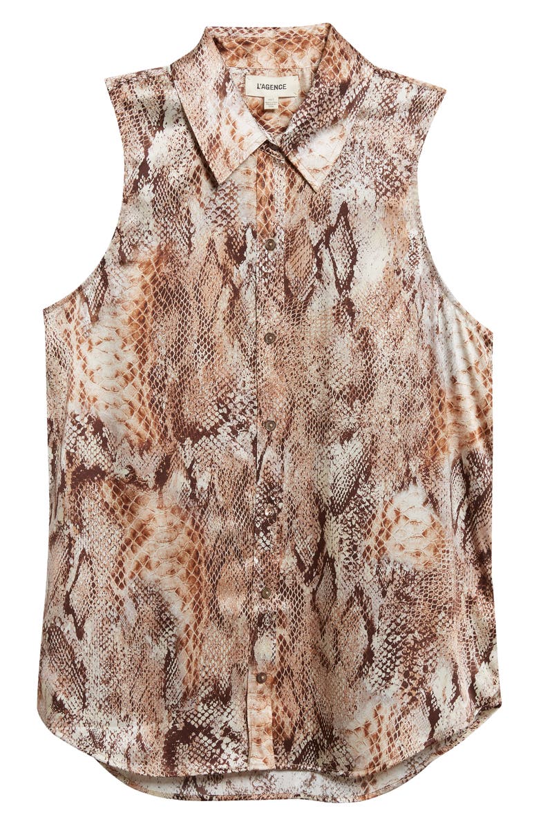 L'AGENCE Emmy Snakeskin Print Sleeveless Silk Shirt, Alternate, color, Tan Multi Western Snake