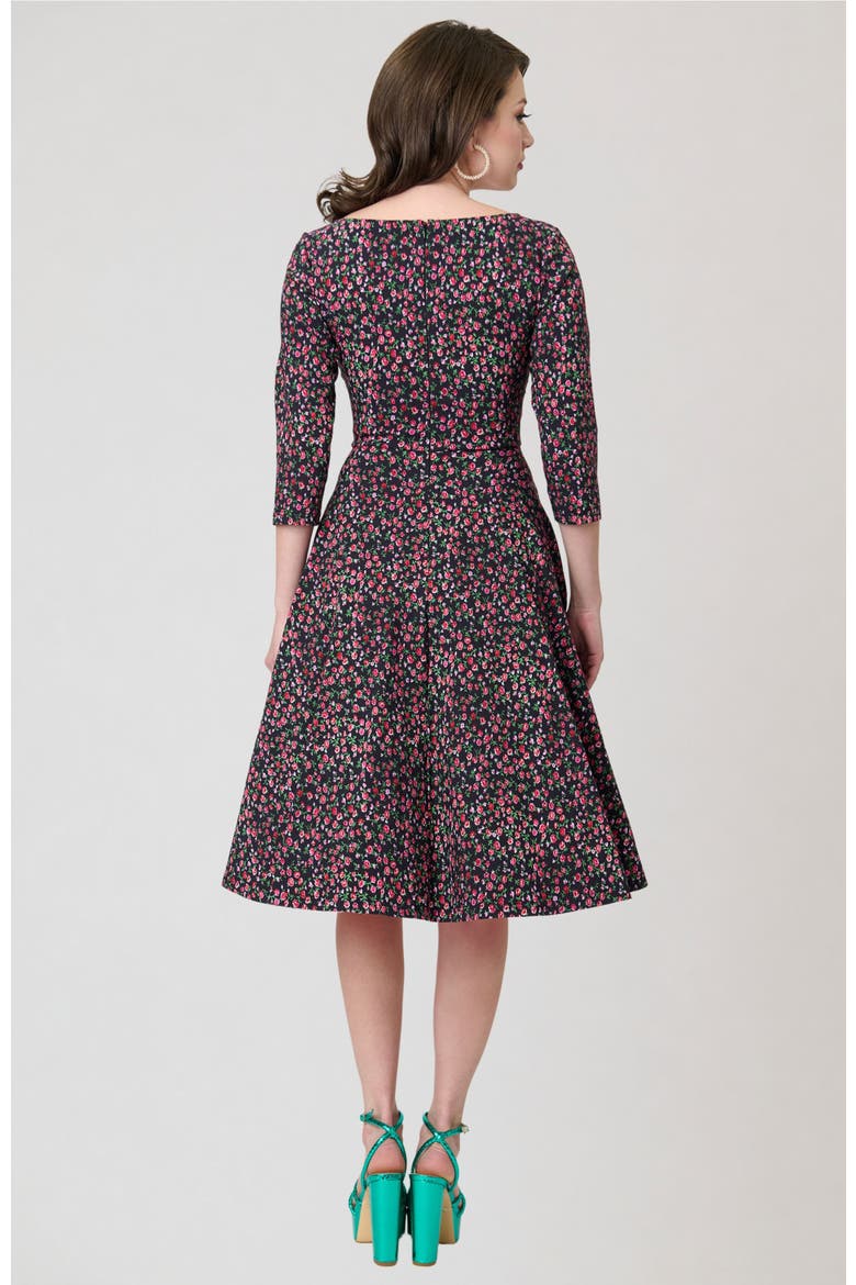 Pleated Bust Swing Dress, Alternate, color, Blue Green w/ Dragonfly Brooch