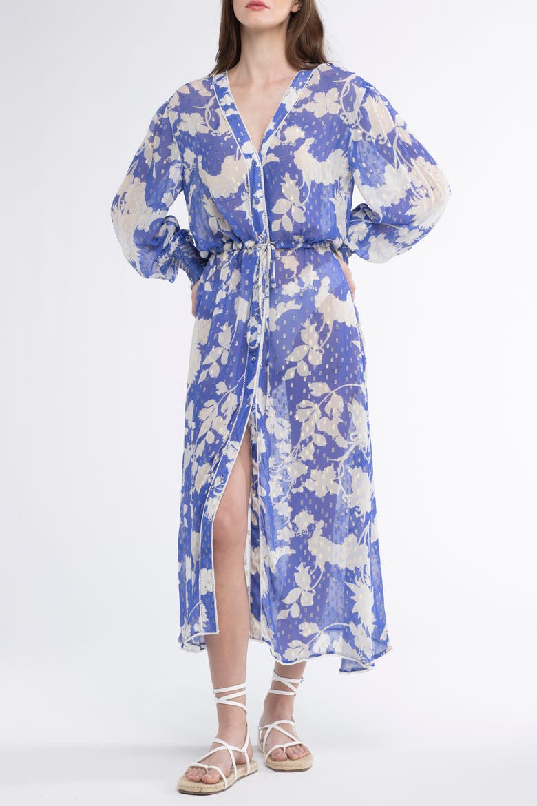 Cabana Cover-Up Flower Kaftan Dress, Main, color, Blue