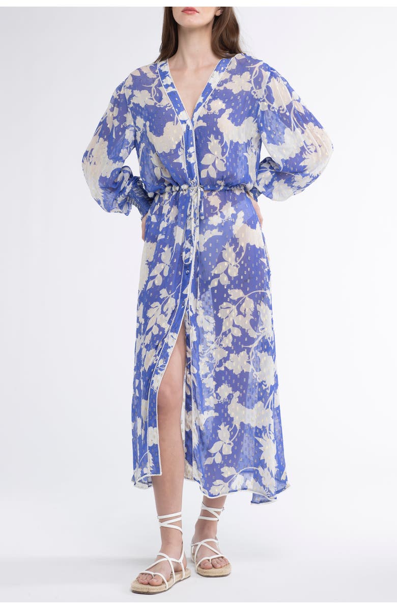 Sunday St. Tropez Cabana Cover-Up Flower Kaftan Dress, Main, color, Blue