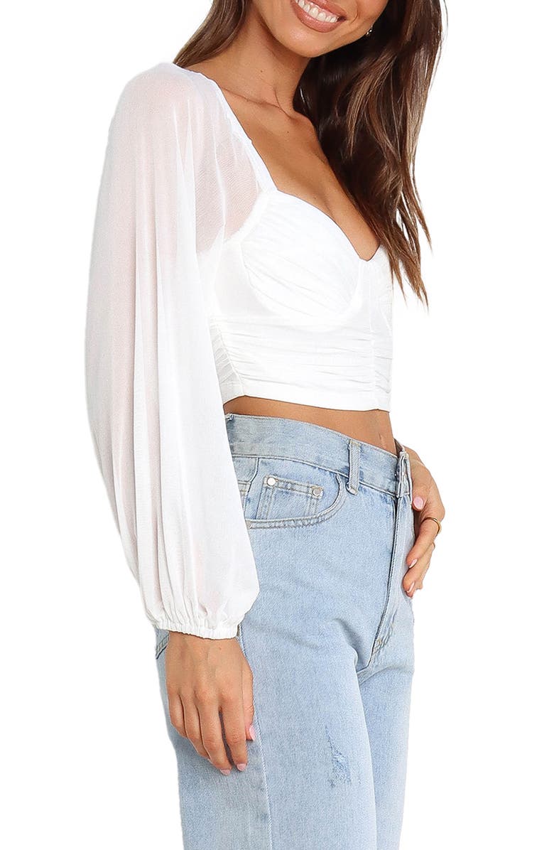 Petal & Pup Adele Sheer Sleeve Crop Top, Alternate, color, White