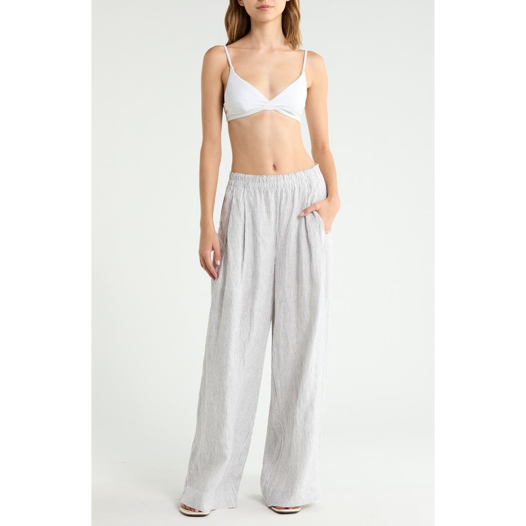 LEFT ON FRIDAY Coastal Linen Cover-Up Pants in Coastal Stripe/coconut at Nordstrom, Size Medium