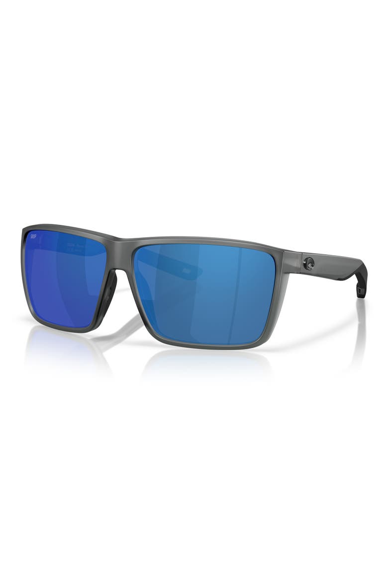 Rincon II 64mm Mirrored Polarized Oversize Rectangular Sunglasses, Alternate, color, SMOKE CRYSTAL/ BLUE 580P