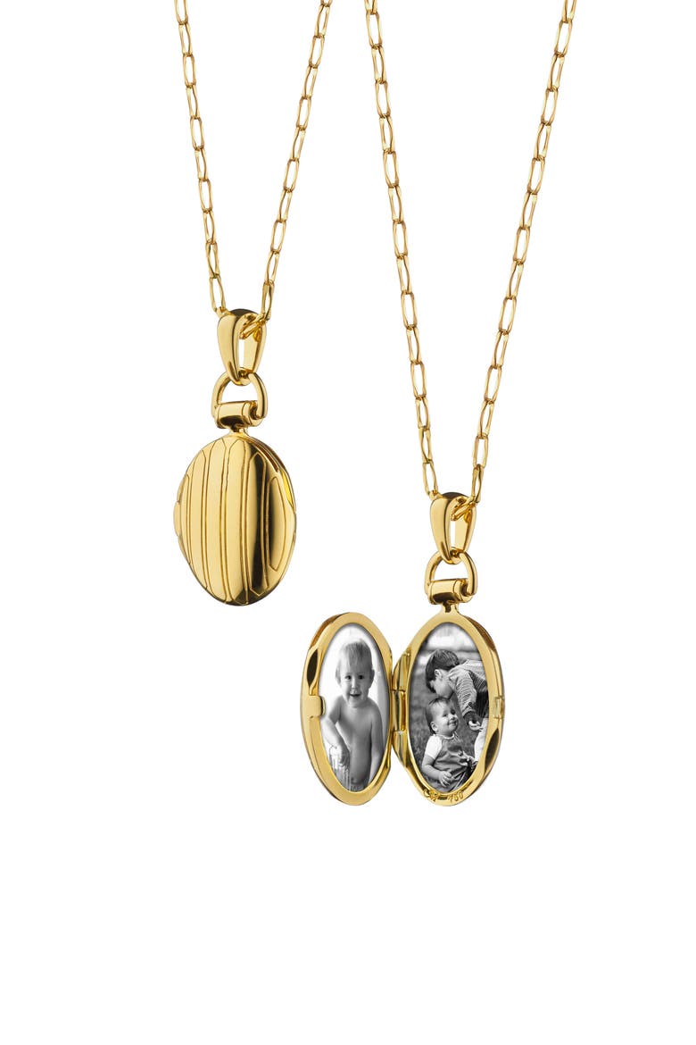 Pinstripe Petite Locket Necklace, Main, color, 18K YELLOW GOLD