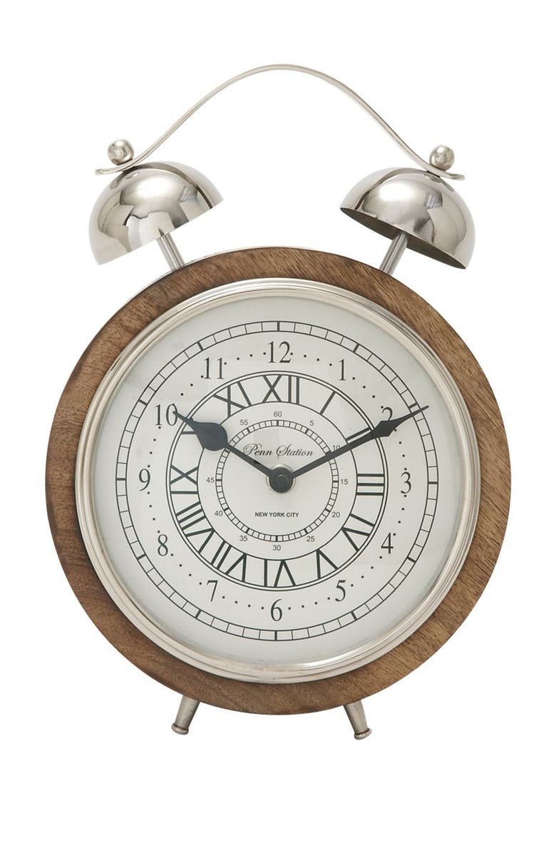 Novogratz Brown Mango Wood Clock with Bell Style Top, Main, color,