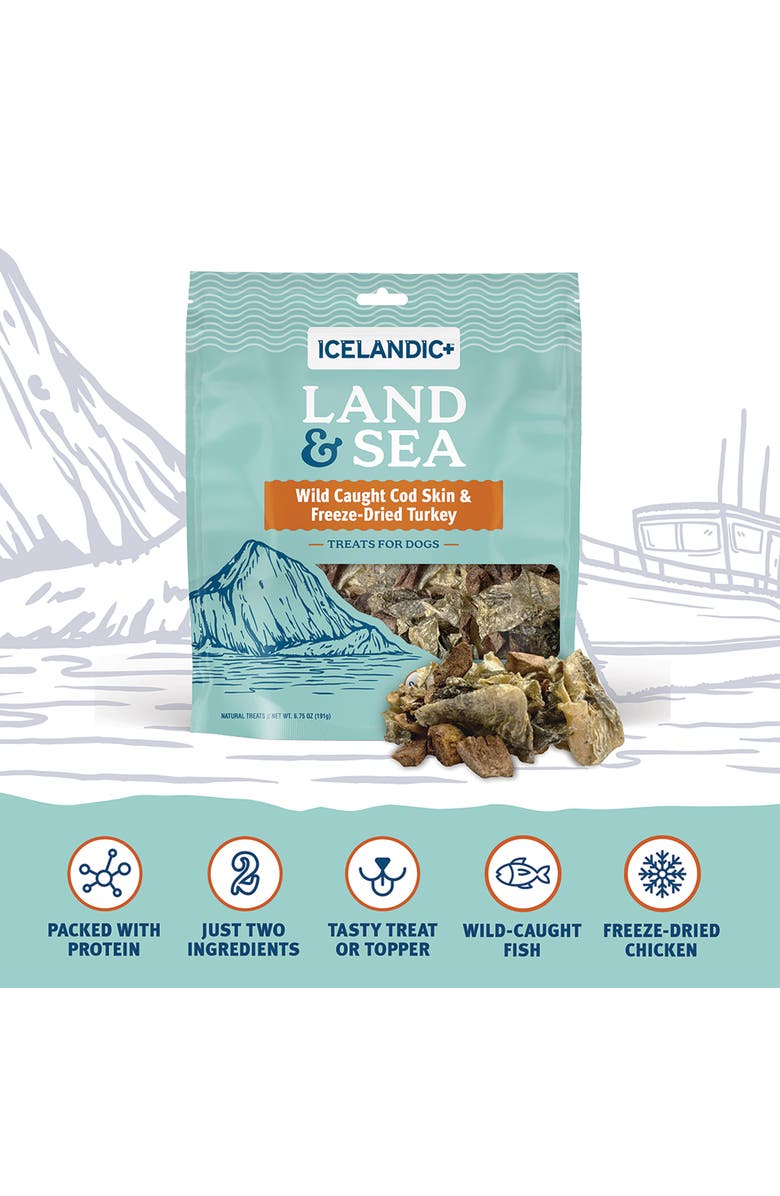 ICELANDIC+ Land 
Sea Wild Caught Cod Skin 
Freezedried Turkey 2.4Oz Bag, Alternate, color, Multicolored