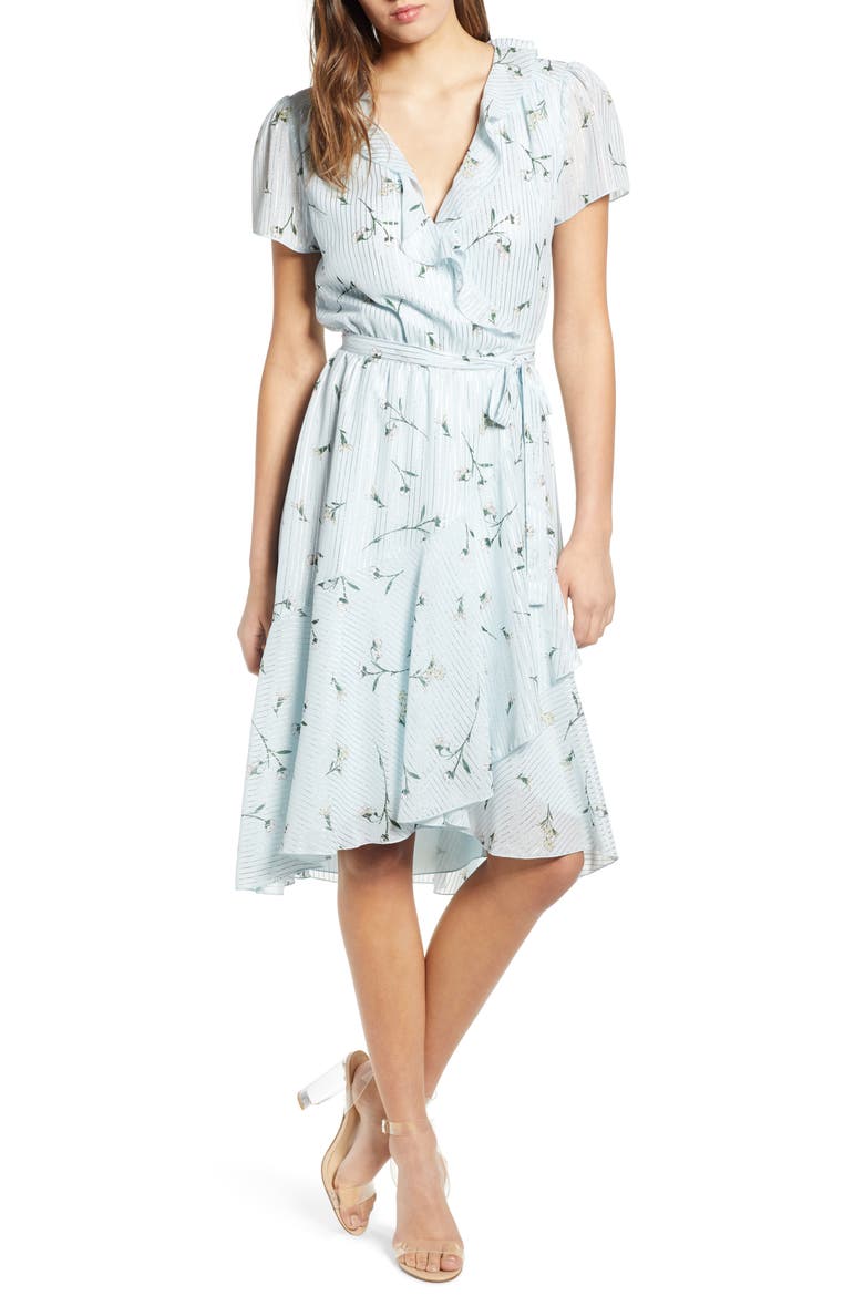 Sutton Ruffle Wrap Dress, Main, color, SKY BLUE FLORAL
