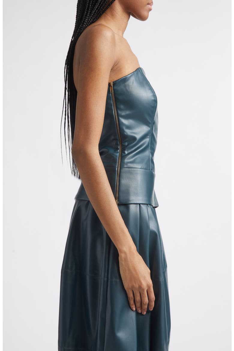 Zinia Strapless Bustier Faux Leather Top, Alternate, color, TURQUOISE