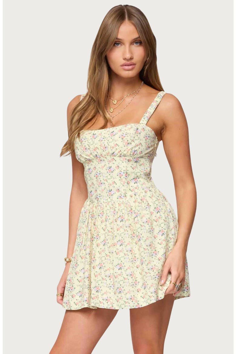 Sadee Ruched Floral Fit & Flare Minidress, Alternate, color, YELLOW