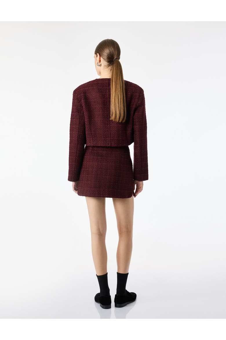 Tweed Plaid A-Line Mini Skirt, Alternate, color, BORDEUX