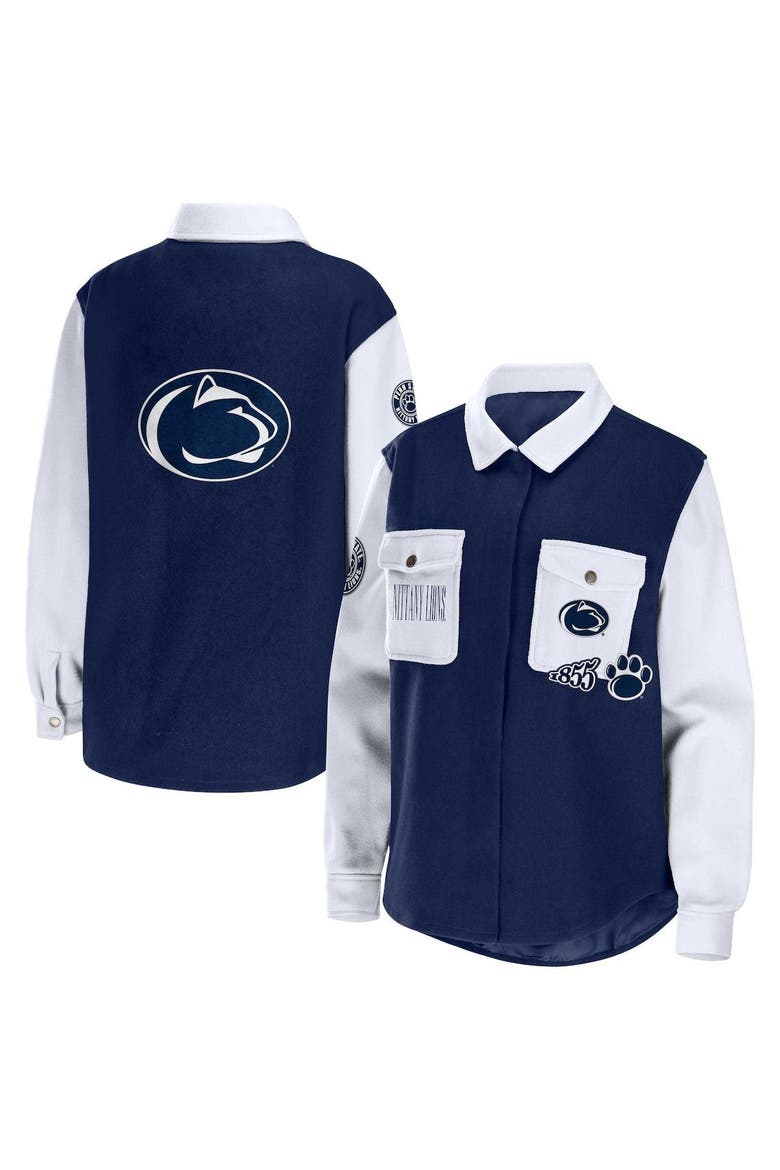 Women's WEAR by Erin Andrews Navy Penn State Nittany Lions Button-Up Shirt Jacket, Alternate, color, Navy